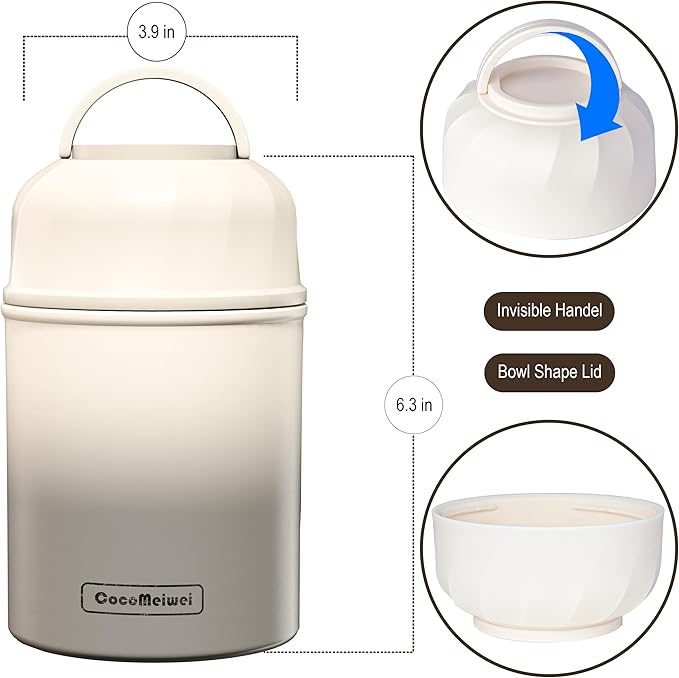 Soup Thermo for Hot Food & Drinks, Thermo Lunch Box for Kids, 17oz Vacuum Insulated Food Container with Spoon&&Drawstring Bag, Soup Therm for Adults,Black&White