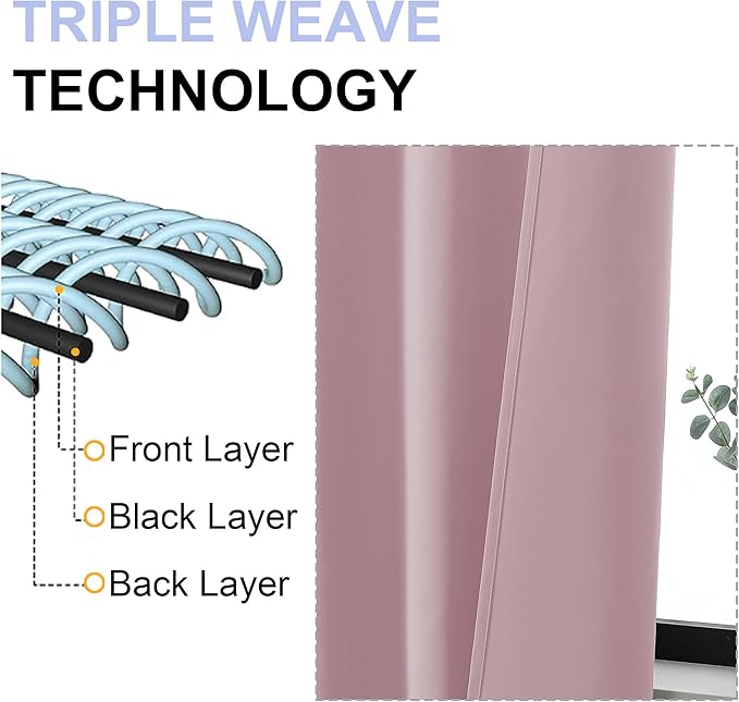 Simplebrand Ava Blush Short 36 Inches Blackout Curtain 2 Panels Set, Half Window Rod Pocket Privacy Curtain Tiers for Kitchen, Curtains Blackout for Bathroom Shades, W40 x L36 Inch, Blush