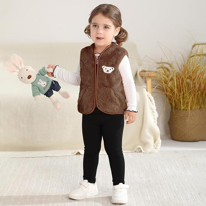 Baby Boys Girls Fleece Vest Zip Up Cute Bear Jackets Fuzzy Fall Winter Warm Clothes Newborn Outwear for Toddler Infant