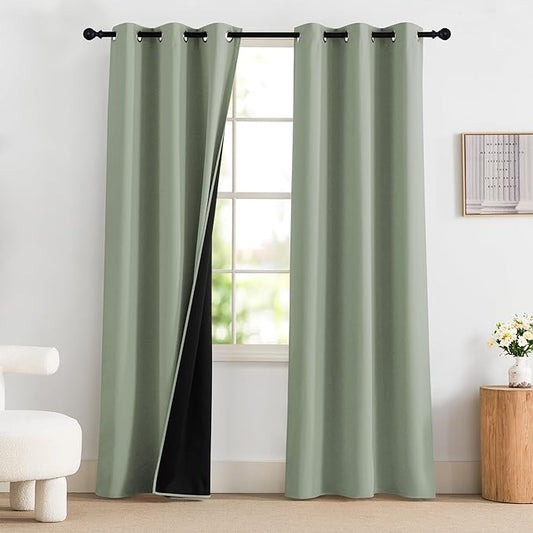 NICETOWN Bedroom Curtains 84 Inches Length, 100% Blackout Drapes Thermal Insulated with Grommet for Living Room Office Privacy Darkening Curtain, 2 Panels, 42 x 84 Inch, Sage Green
