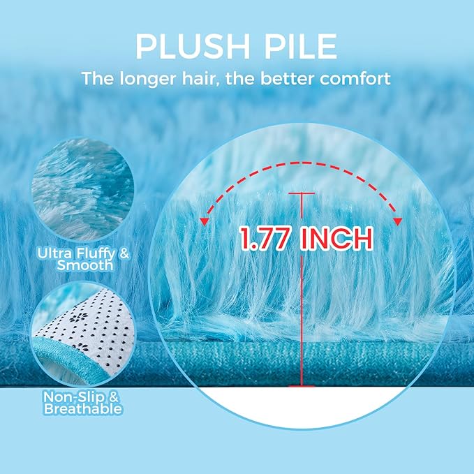 Ultra Soft Rug for Living Room, 4X6 Fluffy Shag Area Rug for Bedroom, Modern Shaggy Carpets Fuzzy Rug for Teens Dorm Nursery Home Decor Aesthetic, Upgrade Anti-Skid Durable, Tie-Dyed Blue
