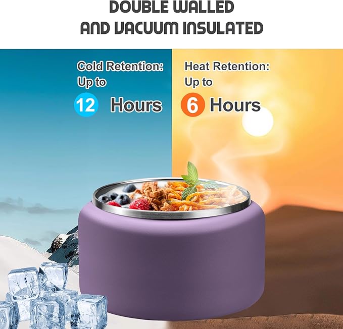 13.5oz Soup Thermo for Hot Food Kids with Buckle Lid Insulated Vacuum Food Jar Wide Mouth Leakproof Stainless Steel Lunch Container -Purple