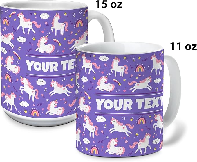 Personalized Mug for Kids - Purple Unicorn - Custom Name/Text, Ceramic Hot Chocolate/Cocoa/Coffee Cup for Girls, Birthday/Christmas/Holiday Gift - 15 oz, Red Handle