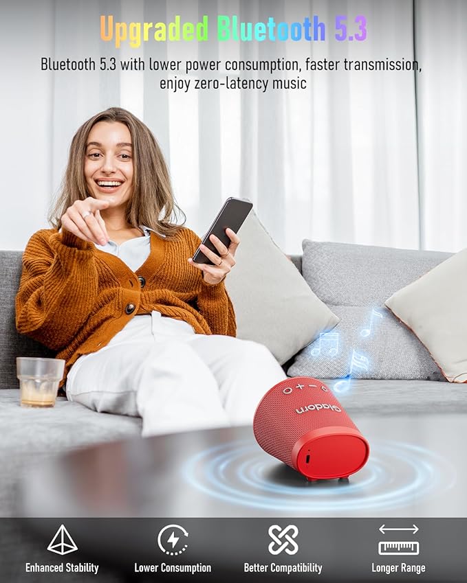 Portable Bluetooth Speaker Wireless with 9 Color Lights, 20H Playtime, Stereo Pairing, Deep Bass, IPX6 Waterproof, Bluetooth 5.3, Small Speaker for Home, Party, Outdoor, Camping, Beach, Gift