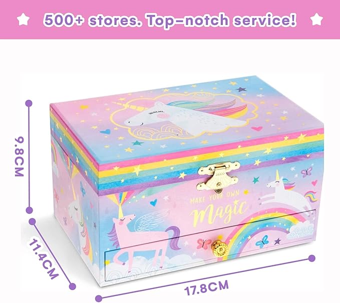 Jewelkeeper Unicorn Musical Jewelry Box for Little Girls - Kids Jewelry Box with Pullout Drawer - Music Jewellery Box with Necklace and Bracelet - Gift Set for Kids - Children's Jewellery Storage Case