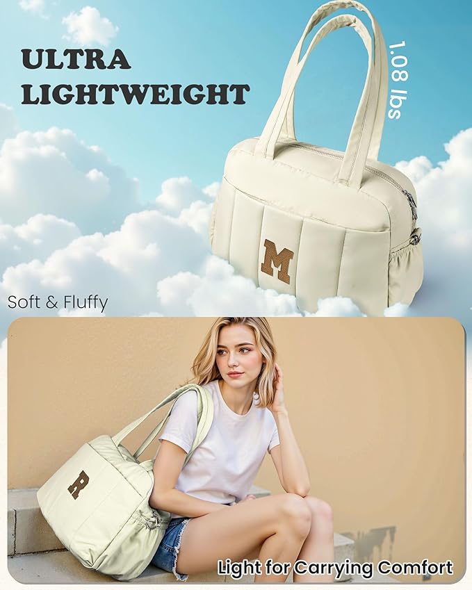 Duffle Bag for Travel Women, Travel Bags，Gifts for Girls-Initial Overnight Bag with Wet Pocket，Lightweight Weekender Bags Personalized Gym Tote with Makeup Pouch