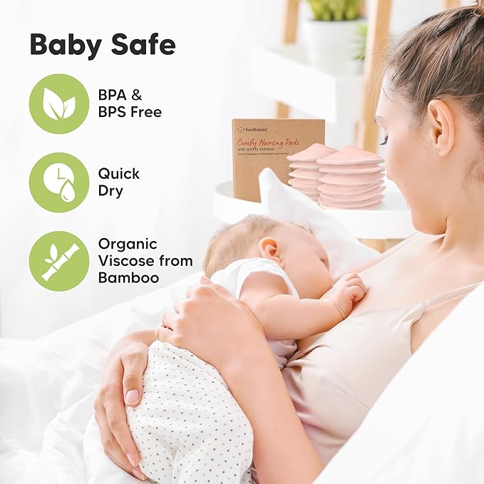 Organic Nursing Pads - 14 Washable Viscose Derived from Bamboo Breastfeeding Pads, Wash Bag, Reusable Breast Pads for Breastfeeding, Nipple Pads for Breastfeeding Essentials(Pink Sand, L 4.8")
