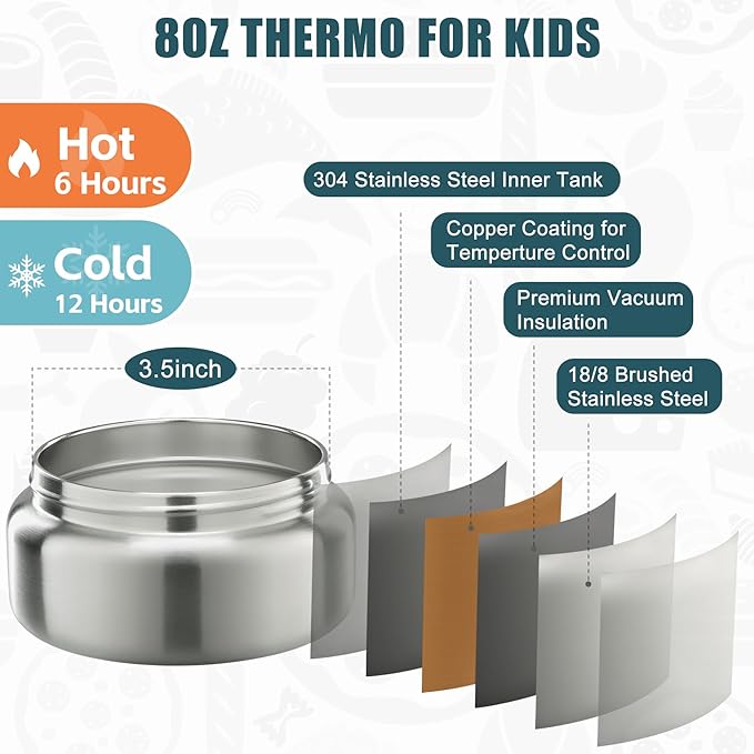 Bento Lunch Box for Kids with 8oz Soup Thermo&Lunch Bag, Leak-Proof Lunch Food Containers with 4 Compartment, Hot Food Insulated Food Jar for Kids School (Purple)