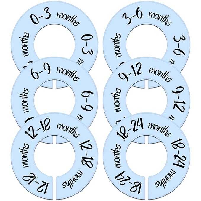 Pro Goleem Baby Closet Dividers Blue Baby Closet Organizer for Nursery Baby Clothes Size Age Dividers Fits 1.5" Rod 6 PCS