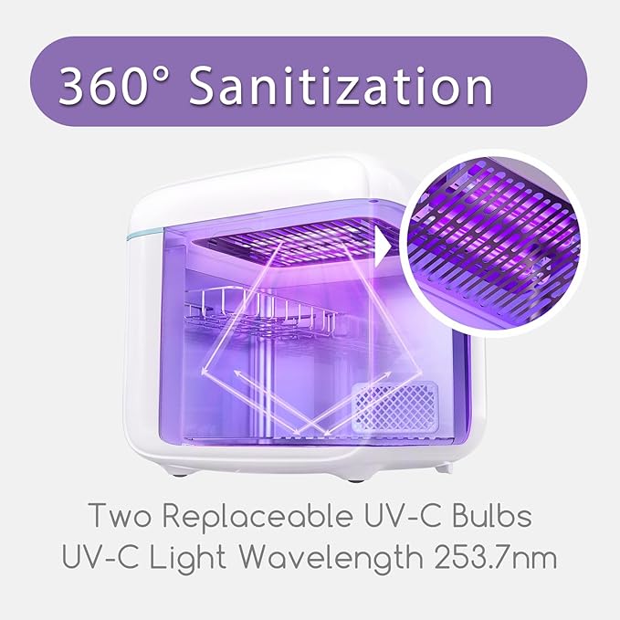 Papablic 4-in-1 UV Light Sanitizer | UV-Clean Sanitizing and Dryer Pro | UV Sanitizer Box with Dual UV-C Lamps for Babies & Whole Family | Large Capacity | Touch Control