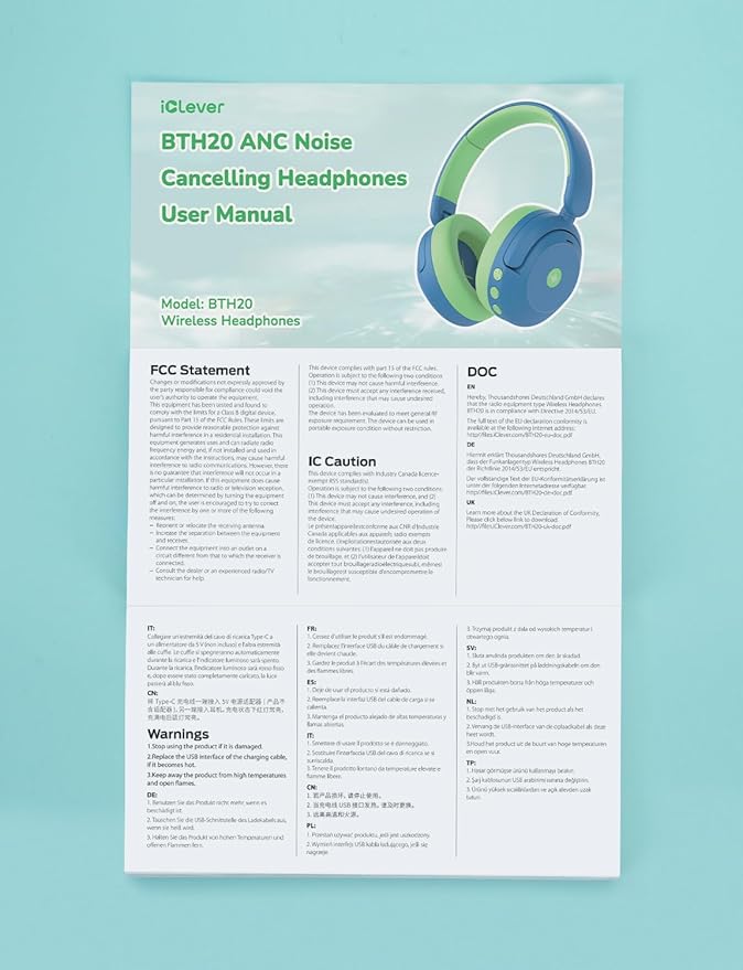 iClever BTH20 Active Noise Cancelling Headphones for Kids, 60H Play Time,Type C Fast Charging, Safe Volume 80dBA, Bluetooth5.4, Award-Winning Kids Headphones Wireless for iPad Tablet Airplane, Blue