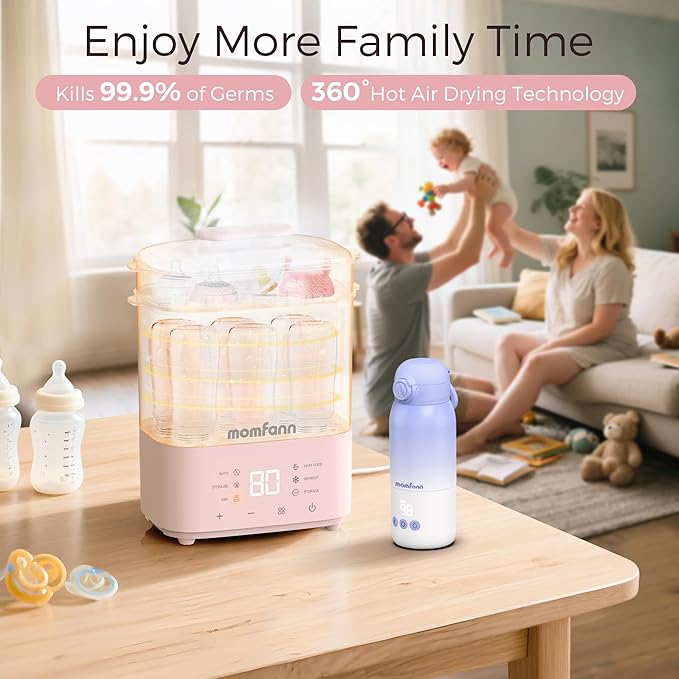 Bottle Sterilizer and Dryer, All-in-One Electric Steam Sterilizer Bottle Sanitizer for Baby Bottles, Pump Parts Accessories Newborn Essential Bottle Warmer for Breastmilk & Thaw (Pink)
