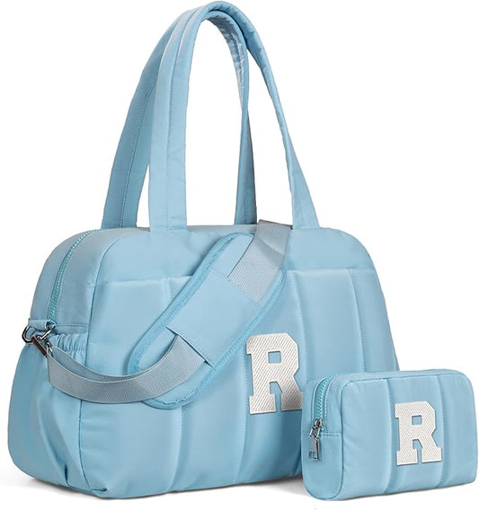 Duffle Bag, Weekender Bags for Girl，Birthday Gifts-Initial Overnight Bag with Wet Pocket，Lightweight Dance Bags Personalized Gymnastics bag with Makeup Pouch