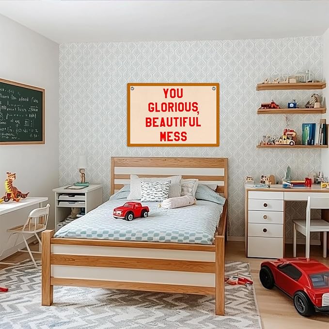 Funny Beautiful Mess Banner Self Care Wall Hanging, Self Love Wall Decor, Funny Gifts Vintage Felt Banner Flag, Wall Flag Living Room Bedroom Office Decor, Banner for Room