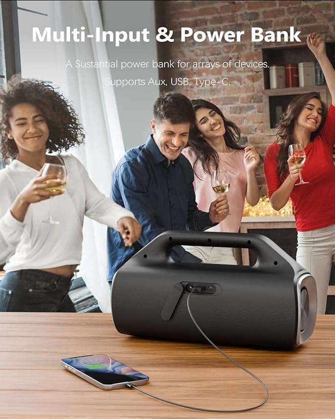 Speakers, 80w (Peak) Portable Wireless Speaker with Lights, Stereo Loud Sound, IP67 Waterproof, Deep Bass Outdoor Speakers Bluetooth 5.0 Dual Pairing for Home Party Beach Camping, Gifts