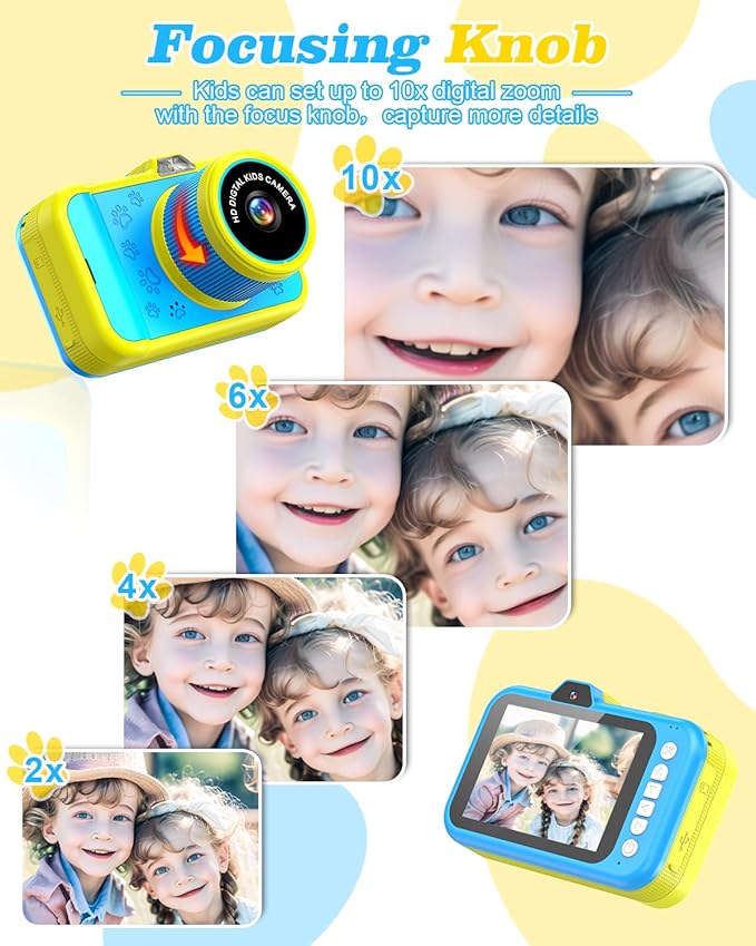 Kids Camera, 48MP 1080P Digital Camera for Kids with 3.5 Inch Big Screen, 10X Zoom, Selfie & Video, 32GB SD Card, 1200mAh Battery, Christmas Birthday Gifts for Boys Girls Ages 3-12 (Blue)