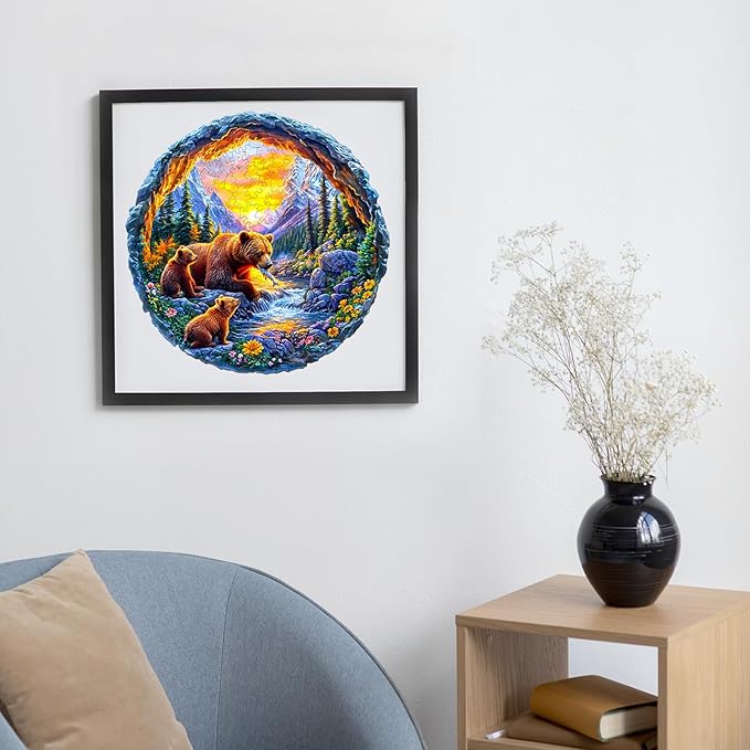 Wooden Puzzles for Adults and Kids - Bear Family Wooden Jigsaw Puzzle - Unique Animal Shaped Wood Puzzles Adult - Creative Birthday Gift Family Game100pcs