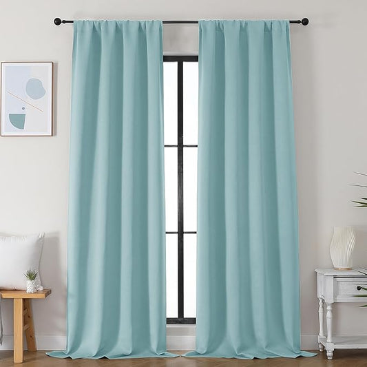 Simplebrand Ava Aqua Blackout Curtains for Bedroom 96 Inches Long 2 Panels, Solid Thermal Insulated, Energy Saving Nursery Window Treatment Curtains Blackout Drapes, W40 x L96 Inch, Aqua