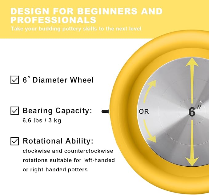 Mini Pottery Wheel Kit - 6" Pottery Wheel for Kids, Teens & Adults Beginners, 2 Lb Air Dry Clay & 18PCS Clay Tools Included, Crafts for Home DIY, Ceramic Work & Art Creatio