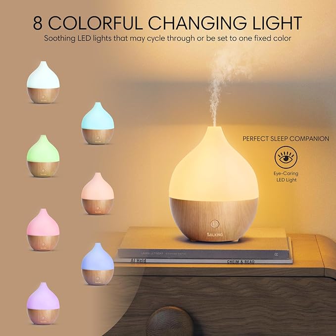 SALKING Essential Oil Diffuser, 100ml Small Aromatherapy Diffuser with Auto Shut-Off Function, Ultrasonic Diffusers for Essential Oils, Cool Mist Humidifier with Warm White Lights, for Office Home