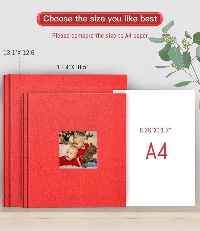 popotop Photo Album Self Adhesive with Picture Display Window,60 Pages DIY Scrapbooking Supplies Kit for 4x6 8x10 Picture,Linen Cover Memory Book for Baby Wedding, with Scraper and Metallic Pen