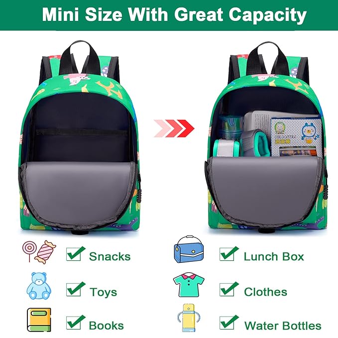 Accmor Toddler Backpack Leash with Anti Lost Wrist Link, Cute Mini Child Walking Harnesses Keep Kids Close Back Pack Rope Tether Rein for Baby Boys (Green/Dino)