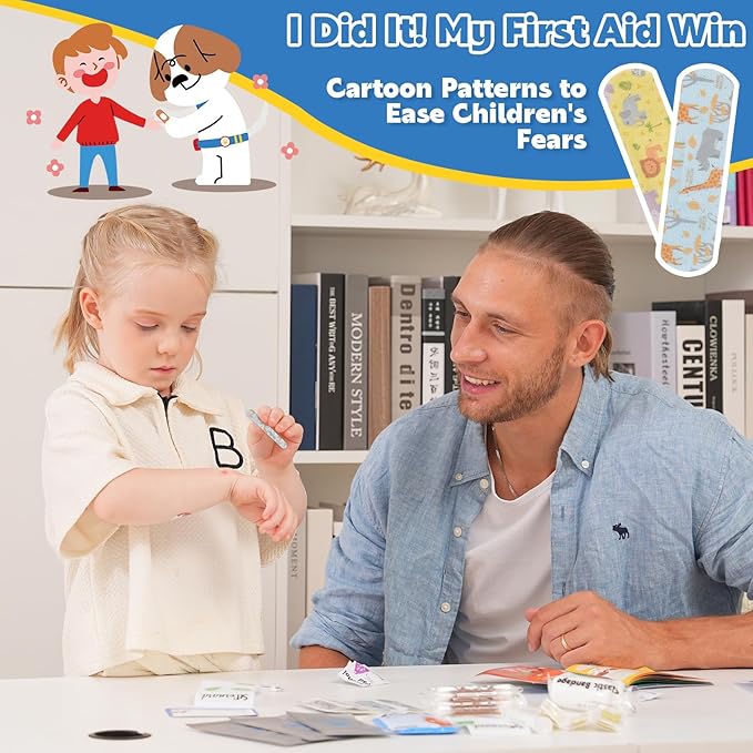 StBernard First Aid Kit for Kids, Small Pocket Size Medical Kit with Cute Bnadages, Tools for Daily Emergencies, Organized Pouch for Toddler & Children, Home, Camping, Travel, Playground(Purple)