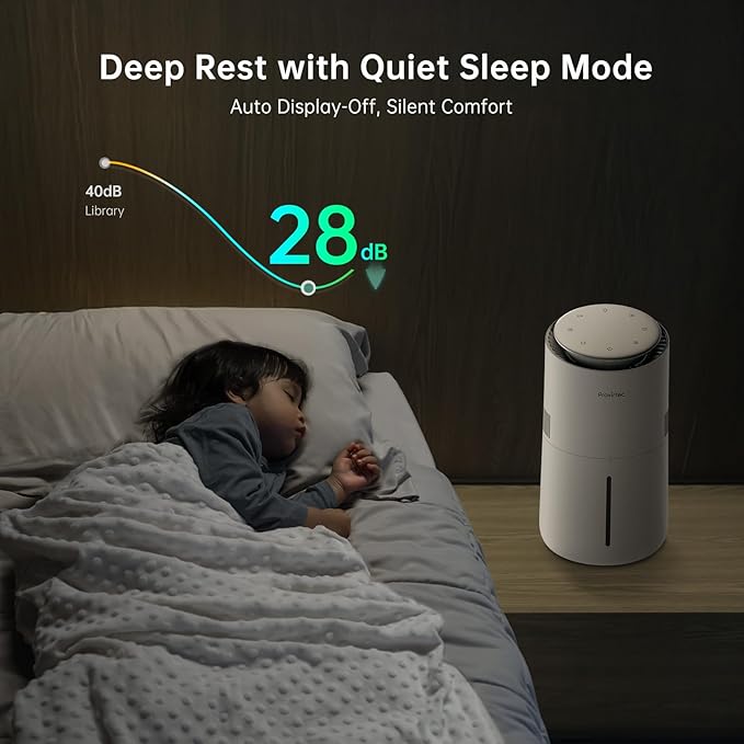 MistFree Smart Humidifier for Bedroom, Evaporative Humidifier No White Dust, Auto Humidity & APP Control, 3L Water Tank Easy to Clean, Sleep Mode, Timing, Humidifiers for Nursery/Baby(White)