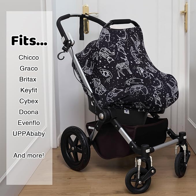 Rquite All-in-1 Car Seat Cover Baby, Carseat Covers for Girl Boy, Stretchy Soft Infant Car Seat Cover, Multi-use Baby Carrier Cover, Car Seat Canopy, Stroller Sun Shade, Nursing Breastfeeding Cover