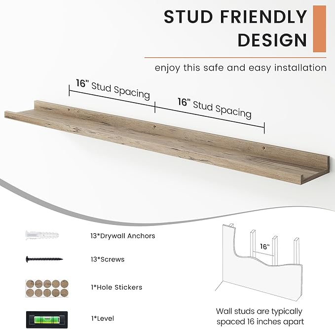 Floating Picture Ledge Shelves for Wall Set of 4, 48 Inch Wall Shelves with Lip Long Large Nursery Book Shelf for Toys Storage Kids Bookshelf Wall Mounted Living Room Bedroom Decor Frames