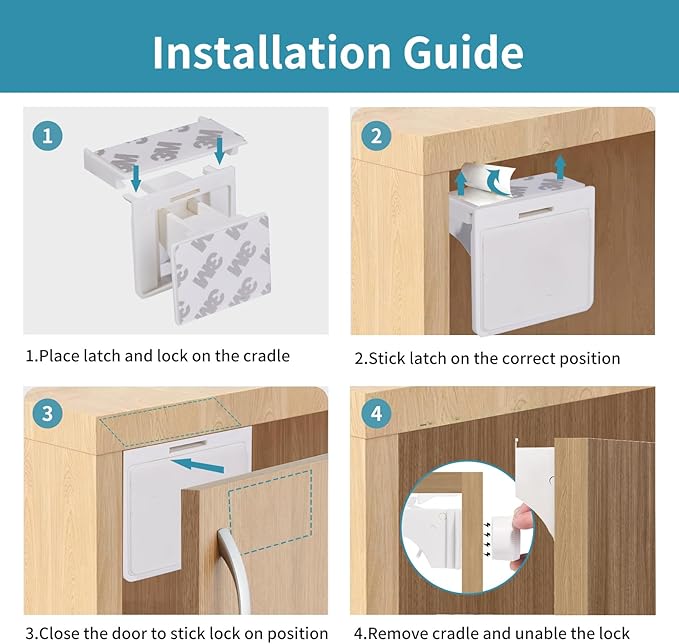 Adhesive Magnetic Cabinet Locks Baby Proofing for Cabinets & Drawers (30 Locks and 4 Keys)
