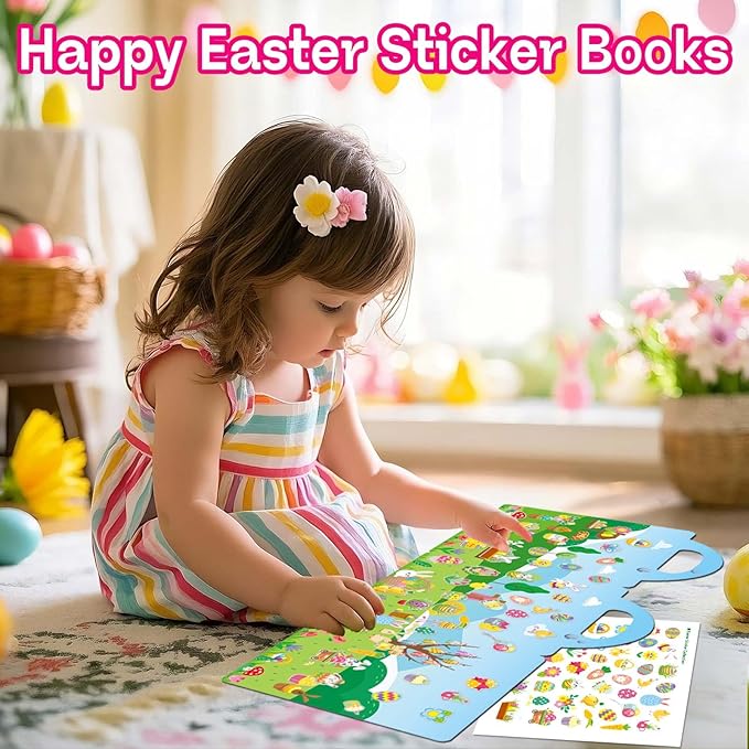 Easter Reusable Sticker Books for Toddlers 1-3, Easter Stickers for Kids, Sticker Book for Toddlers 2-4 Years, Easters Gifts Toys for Kids Girls Boys