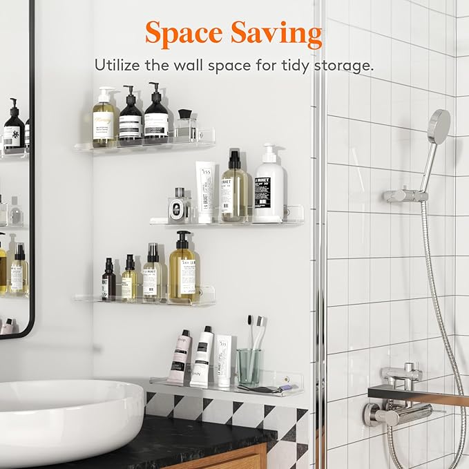 Lifewit Floating Shelves for Wall, 12 Pack Clear Acrylic Shelf 15" Room Decor for Bookcase/Vinyl Record Display/Photo/Picture in Bedroom, Living Room, Bathroom, Kitchen Storage and Organization