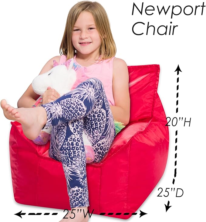 Posh Creations Bean Bag Chair Structured Comfy Seat Use for Gaming, Reading and Watching TV, Newport, Red