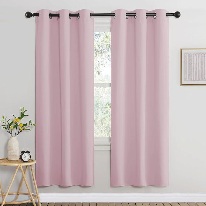 NICETOWN Room Darkening 72 inch Curtains for Kids Room, Grommet Room Darkening Thermal Insulated Solid Window Treatments Sound Reducing for Bedroom, 2 Panels, W37 x L72, Baby Pink