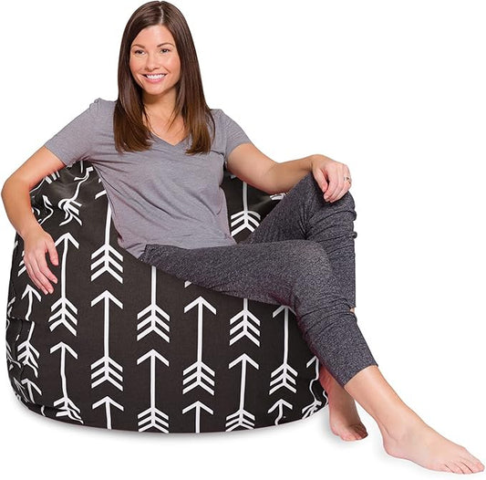 Posh Creations Bean Bag Chair for Kids, Teens, and Adults Includes Removable and Machine Washable Cover, Canvas White Arrows on Gray, 48in - X-Large