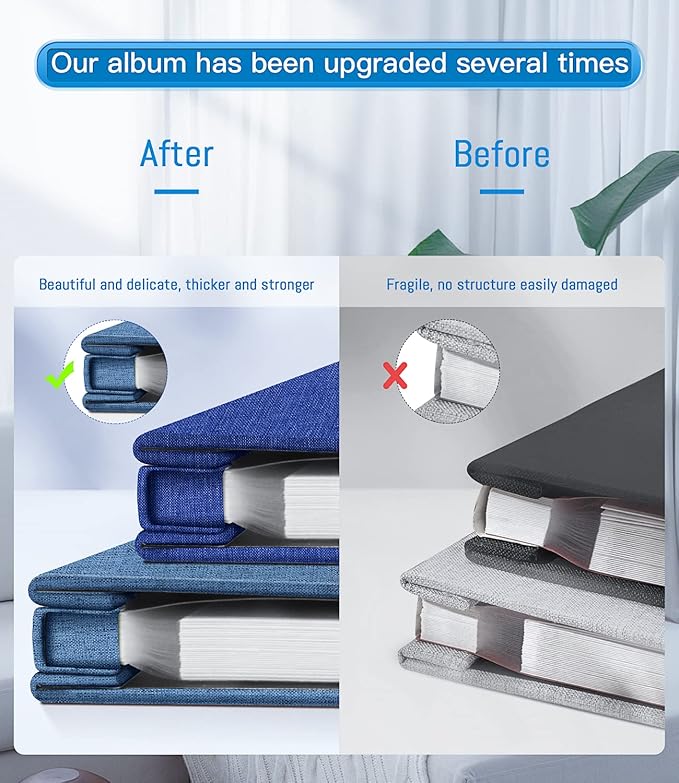 popotop Photo Album Self Adhesive with Picture Display Window,60 Pages DIY Scrapbooking Supplies Kit for 4x6 10x12 Picture,Linen Cover Memory Book for Baby Wedding, with Scraper and Metallic Pen