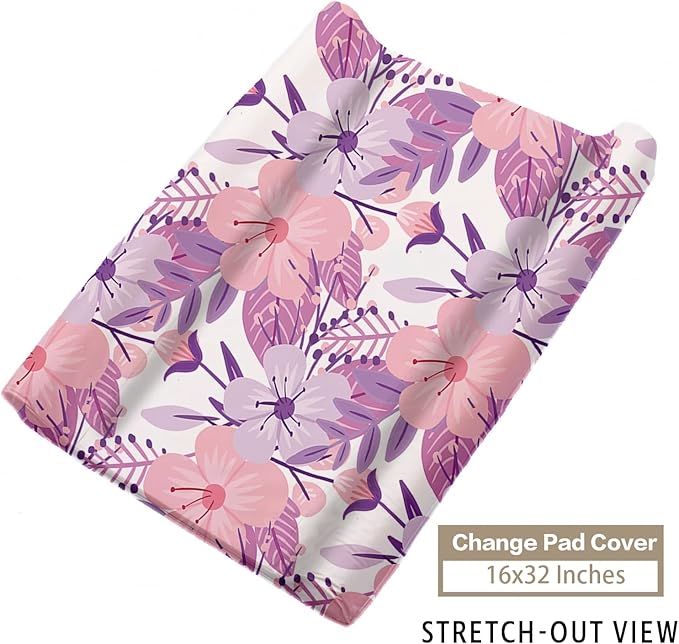 Custom Name Crib Bedding Set - Elephant Theme, Personalized Purple FlowerNursery Bedding 3-Piece Set– Soft Blanket, Fitted Sheet, Changing Pad Cover – for Newborns Girls Nursery Gifts