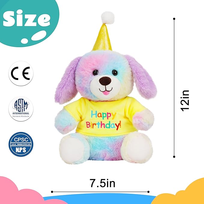Cuteoy Happy Birthday Dog Musical Stuffed Animal Shaking Singing Dancing Plush Puppy Toy Electric Interactive Animated Plushies Gifts for Kids Girls Boys