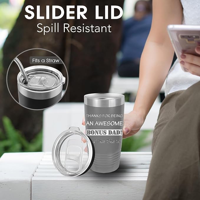 iProductsUS Personalized Tumbler for Men, Insulated Stainless Steel Travel Coffee Mug, Laser Engraved Custom Cup, Slider Lid Included, Gifts for Dad, Husband (Gray, 20oz)