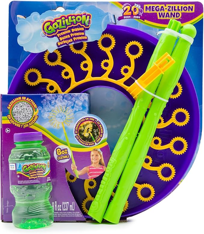 Gazillion Mega-Zillion Wand, 33 Mini Wands, 3ft. Handle & 2 Bottles of Solution - Create Zillions of Bubbles in Seconds!