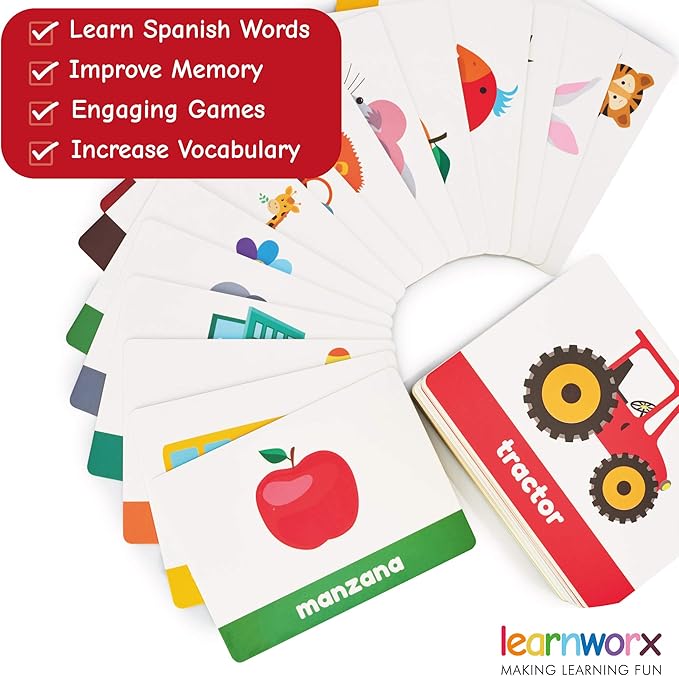 Spanish Flash Cards for Kids & Toddlers - 101 Cards - 202 Sides - Learn with Me - Objects, Numbers & Play Games - Great Value, Fun Learning and Educational Flashcards