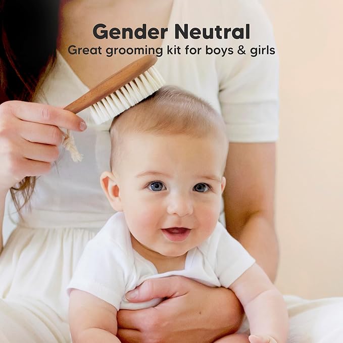 Baby Hair Brush and Comb Set for Newborn - Wooden Baby Hair Brush Set with Soft Goat Bristle, Baby Brush Set for Newborns,Baby Brush and Comb Set Girl, Boy,Toddler Cradle Cap Brush (Oval, Dark Walnut)