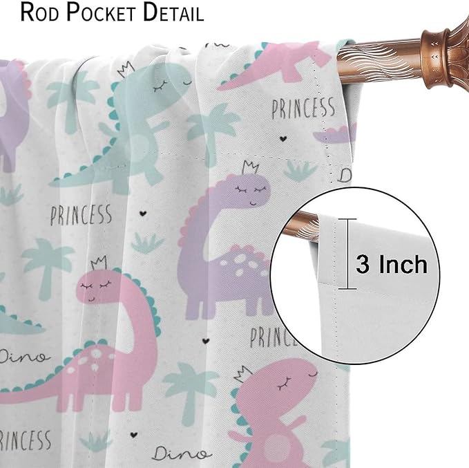 Kids Dinosaur Curtains for Boys Girls Bedroom Decor Cartoon Dino Colorful Cute Funny Animal Wildlife Printed Blackout Rod Pocket Window Drapes for Baby Nursery Playroom W31.5xL63in 2 Panels