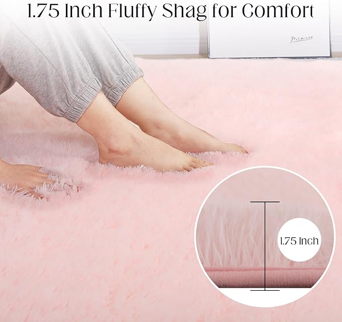 Pink Rug, 4x5.8 Area Rugs for Bedroom, Soft Plush Area Rugs for Living Room, Non-Slip Indoor Carpet for Nursery, Study Room, Playroom, Home Decor