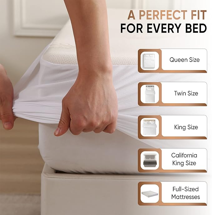 Waterproof Organic Mattress Protector Queen - Organic Cotton Breathable Mattress Pad Cover - 250 GSM Comfort - Deep Pocket - Fitted Comfort