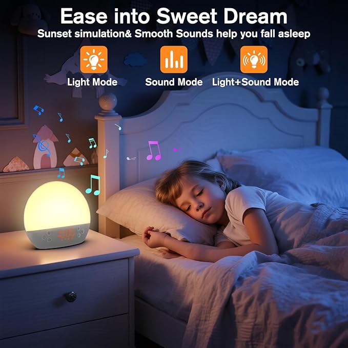 Sunrise Alarm Clock for Heavy Sleepers Adults,White Noise Sound Machine 30 Soothing Sounds, Dimmable Digital Clock&Night Light, Wake Up Light/Bedside Lamp/Alarm Clocks for Bedrooms,Ideal for Gift
