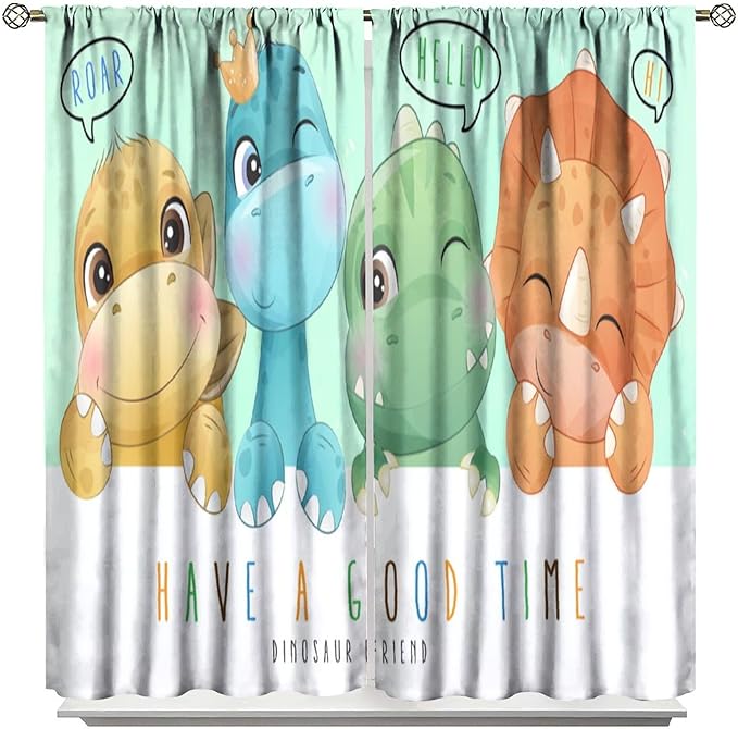 Kids Dinosaur Curtains for Boys Girls Bedroom Decor Cartoon Dino Colorful Cute Funny Animal Printed Blackout Rod Pocket Window Drapes for Baby Nursery Playroom Living Room W26xL84in 2 Panels