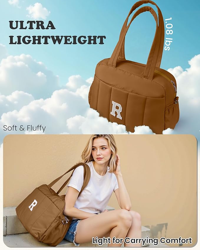 Duffle Bag with Letter, Carry On Bags for Women，Overnight Bag with Wet Pocket，College Girl Gift-Lightweight Travel Bags Personalized Gym Tote with Makeup Pouch