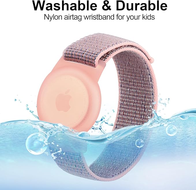 Kids Wristband Protective Case Compatible with Apple AirTag, Adjustable Nylon Bracelet for Air Tag GPS Tracker Holder with Anti Lost Watchband for Toddler Child Kids (Pink)
